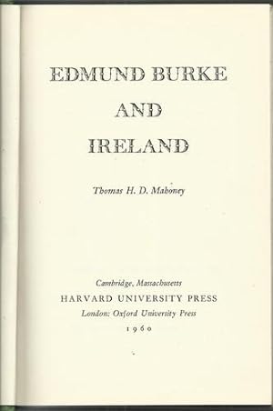 Seller image for Edmund Burke and Ireland. for sale by Saintfield Antiques & Fine Books