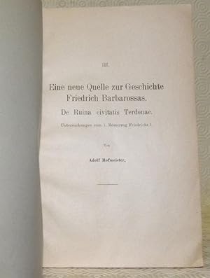 Bild des Verkufers fr Eine neue Quelle zur Geschichte Friedrich Barbarossas. De Ruina civitatis Terdonae.S.A. aus dem Neuen Archiv der Gesell. fr ltere Geschichtskunde. zum Verkauf von Bouquinerie du Varis