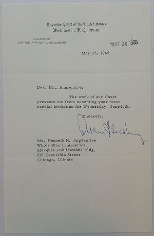 Typed Letter Signed on Supreme Court letterhead