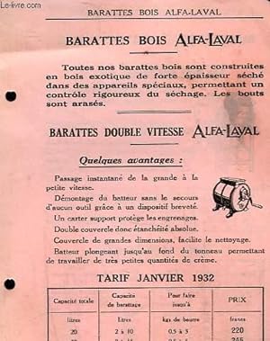 Seller image for 1 PUBLICITE - BARETTES BOIS ALFA-LAVAL for sale by Le-Livre