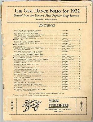 Seller image for THE GEM DANCE FOLIO for 1932 Selected from the Season's Most Popular Song Successes for sale by SUNSET BOOKS