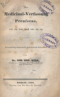 Seller image for Die Medicinal-Verfassung Preufsens, Wie Sie War Und Wie Sie Ist for sale by Barter Books Ltd