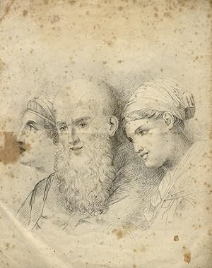 TRE volti: un vecchio con lunga barba e due giovani ai lati.