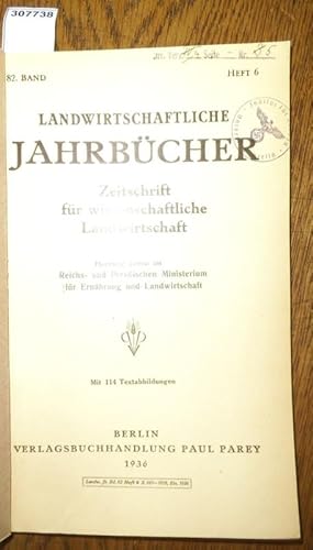 Imagen del vendedor de Landwirtschaftliche Jahrbcher. Zeitschrift fr wissenschaftliche Landwirtschaft. 82. Band 1936, Heft 6. Inhalt - E.Mauer u. A.Storck: Vergl. Unters. ber den Rotteverlauf von Komposten beim Silo- und Haufenverfahren. Inst.f.grtner. Pflanzenbau d.Univ. Berlin (mit 11 Textabb.) / Friedrich Hilkenbumer: Versuche zur Behebung des Keimverzugs bei Steinobstsamen und zur Klrung seiner Ursachen. Inst.f.grtner.Pflanzenbau d. Univ.Berlin (mit 4 Textabb.) / Bruno Hlsmann: Einflu der Stecklingsform auf die Nachkommenschaft einiger grtnerischer Zierpflanzen. Inst.f.grtner.Pflanzenbau d.Univ.Berlin ( mit 34 Textabb.) / E.Maurer und W.Redecker: Weitere vergl. Versuche an Obstokulaten (einjhrige Veredlungen) zwischen dem Zapfen- und Leittriebklammerverfahren. Inst.f.grtner.Pflanzenbau d.Univ.Berlin. a la venta por Antiquariat Carl Wegner