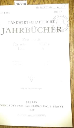 Bild des Verkufers fr Landwirtschaftliche Jahrbcher. Zeitschrift fr wissenschaftliche Landwirtschaft. 81. Band 1935, Heft 2. Inhalt - Emil Malkomesius: Elektrifizierung der landwirtsch. Siedlung. Landmaschinen-Inst. der Univ. Knigsberg (mit 41 Textabb.) / Fr.Brne u. H.Igel: Ergebn. von Stickstoff-Dngungsversuchen auf Hochmoorweiden / E. Lowig: Einfl. der Kalisalze, insbes. ihrer Anionen, sowie der Kieselsure und des Stickstoffs auf die Mehltauresistenz von Getreide- und Futterpflanzen. Inst.f.Pflanzenbaulehre Bonn-Poppelsdorf (mit 19 Textabb.). zum Verkauf von Antiquariat Carl Wegner