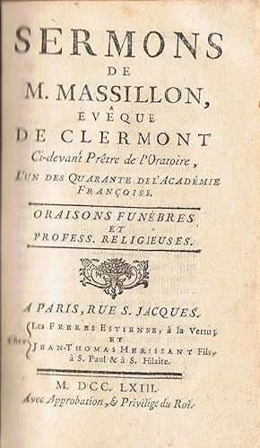 Immagine del venditore per SERMONS DE M. MARSSILLON, EVEQUE DE CLERMONT CI-DEVANT PRTRE DE LRATOIRE venduto da Librera Torren de Rueda