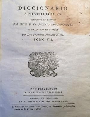 Bild des Verkufers fr DICCIONARIO APOSTLICO. Vols. VI-VII-VIII-XIV. zum Verkauf von Librera Torren de Rueda