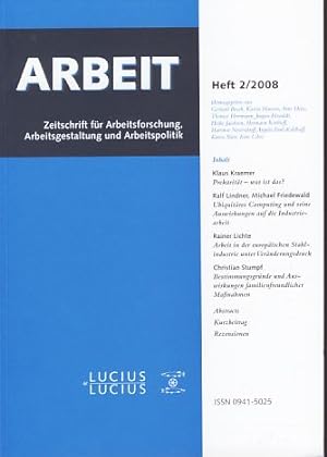 Seller image for Arbeit. Zeitschrift fr Arbeitsforschung, Arbeitsgestaltung und Arbeitspolitik, Heft 2/2008. for sale by Fundus-Online GbR Borkert Schwarz Zerfa