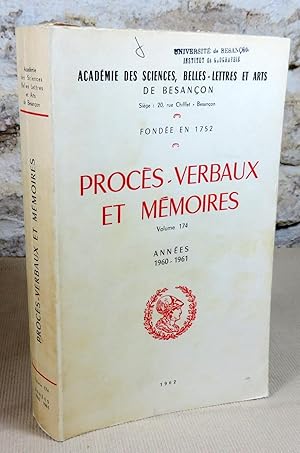 Seller image for Acadmie des sciences, belles-lettres et arts de Besanon. Procs-verbaux et mmoires annes 1960 - 1961 for sale by Latulu