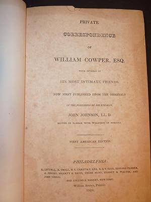 Private Correspondence of William Cowper - 1st American Edition