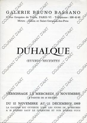 DUHALQUE. UVRES RECENTES. 12/11/1969-11/12/1969. (Weight= 10 grams)