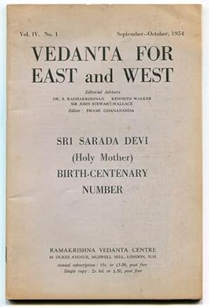 Bild des Verkufers fr Vedanta For East and West Vol. IV No. 1 (September-October 1954) Sri Sarada Devi (Holy Mother) Birth-Centenary Number zum Verkauf von Book Happy Booksellers