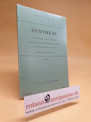 Image du vendeur pour Synthese: an International Journal of Epistemology, Methodology and Philosophy of Science; Volume 101, No. 1 October 1994. mis en vente par Roland Antiquariat UG haftungsbeschrnkt