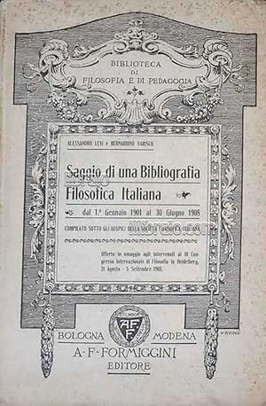 Bild des Verkufers fr Saggio di una bibliografia filosofica italiana zum Verkauf von IL LIBRAIO
