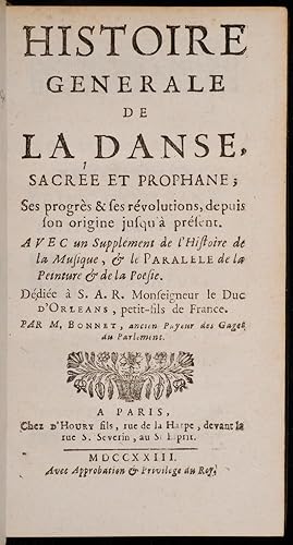 Image du vendeur pour Histoire gnrale de la danse mis en vente par David Brass Rare Books, Inc.