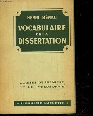 Bild des Verkufers fr VOCABULAIRE DE LA DISSERTATION - CLASSE DE 2, 1 PHILOSOPHIE zum Verkauf von Le-Livre