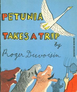 Dust-Jacket for Petunia Takes A Trip.