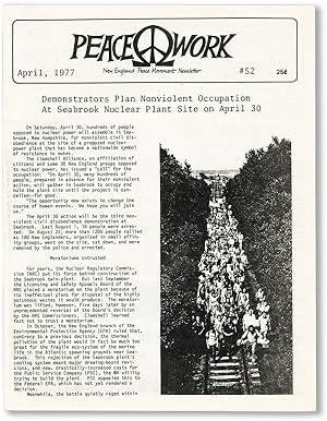 Bild des Verkufers fr Peacework: New England Peace Movement Newsletter #52 (April, 1977) zum Verkauf von Lorne Bair Rare Books, ABAA