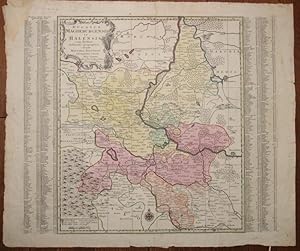 Imagen del vendedor de Ducatus Magdeburgensis et Halensis cum finitimis Delineatio geographica, curante Matthaeo Seuttero Geographo Caesar. Aug. Vindel. Cum Priv. S. Reg. Polon et Elect. Saxon. Altkolorierte Kupferstichkarte. a la venta por Antiquariat  Braun