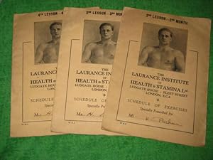 Bild des Verkufers fr The Laurance Institute of Health & Stamina Schedule of Exercises Specially Prescribed for Mr. H. Parham. 2nd, 3rd, & 4th Monthly Lesson. Price for All 3. zum Verkauf von Tony Hutchinson