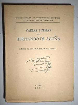 Imagen del vendedor de Varias Poesas de. Edicin de Elena Catena de Vindel. a la venta por Librera Anticuaria Antonio Mateos