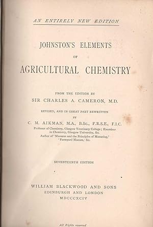 Seller image for Johnston's Elements of Agricultural Chemistry for sale by Mr Pickwick's Fine Old Books