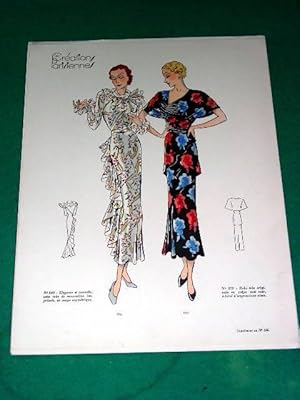 Bild des Verkufers fr Gravure de mode en couleurs de 1935 reprsentant deux modles de robes zum Verkauf von JOIE DE LIRE