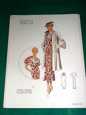 Image du vendeur pour Gravure de mode en couleurs de 1935 reprsentant un modle en manteau en "Node" et une robe de crpe. mis en vente par JOIE DE LIRE