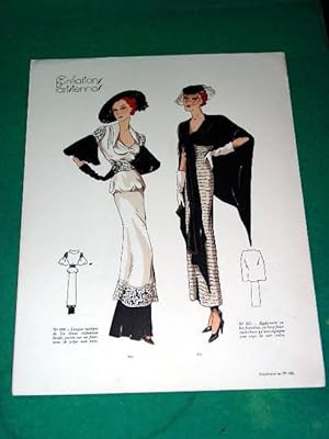 Bild des Verkufers fr Gravure de mode en couleurs de 1935 reprsentant deux modles de robes zum Verkauf von JOIE DE LIRE