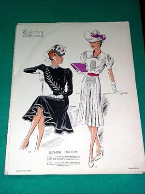 Image du vendeur pour Gravure de mode en couleurs des annes 40 reprsentant des modles de robes de la maison Suzanne Laroche. mis en vente par JOIE DE LIRE
