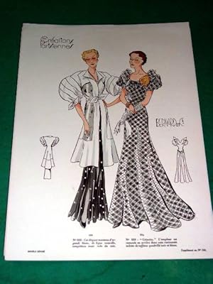 Image du vendeur pour Gravure de mode en couleurs de 1935 reprsentant deux modles de robes de la Maison Bernard et Cie mis en vente par JOIE DE LIRE