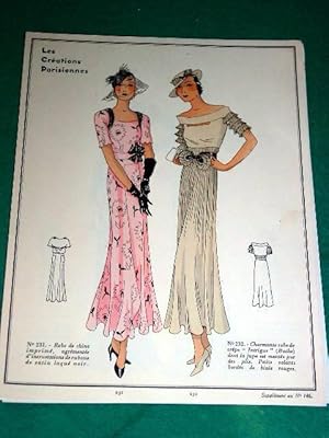 Image du vendeur pour Gravure de mode en couleurs de 1933 reprsentant deux modles de robes mis en vente par JOIE DE LIRE