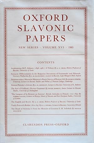 Seller image for Oxford Slavonic Papers: New Series, Volume XVI, 1983 for sale by School Haus Books