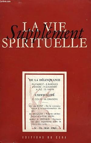 Seller image for SUPPLEMENT DE LA VIE SPIRITUELLE, N 73, MAI 1965 for sale by Le-Livre