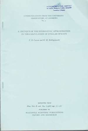 Image du vendeur pour A Critique of the Hydrogenic Approximation in the Calculation Stellar Opacity. mis en vente par Antiquariat am Flughafen