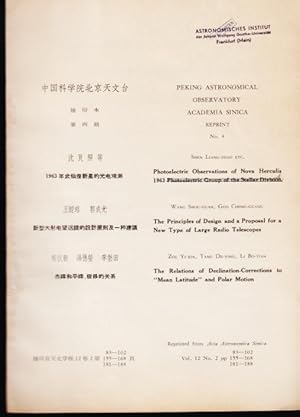 Seller image for Photoelectric Observations of Nova Herculis. / The Principles of Design and a Proposal for a New Type of Large Radio Telescopes. / The Relations of Declination-Corrections to  Mean Latitude" and Polar Motion. for sale by Antiquariat am Flughafen