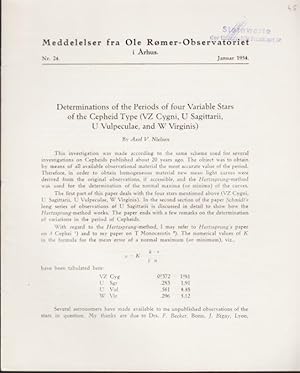 Seller image for Determinations of the Periods of four Variable Stars of the Cepheid Type (VZ Cygni, U Sagittarii, U Vulpeculae, and W Virginis). for sale by Antiquariat am Flughafen