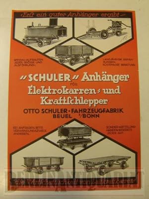 Immagine del venditore per Schuler" Anhnger fr Elektrokarren- und Kraftschlepper. Werbung. venduto da BerlinAntiquariat, Karl-Heinz Than