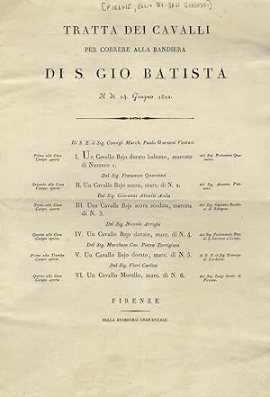 Tratta dei cavalli per correre alla bandiera di S. Gio. Battista il dì 24 Giugno 1822.