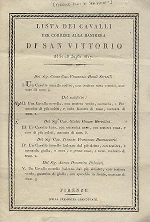Lista dei cavalli per correre alla bandiera di San Vittorio il dì 28 luglio 1817.