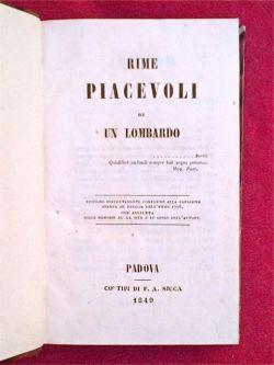 Bild des Verkufers fr Rime piacevoli di un Lombardo. zum Verkauf von Gabriele Maspero Libri Antichi