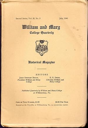 Seller image for William and Mary College Quarterly, Second Series, Volume 20, No. 3: July, 1940 for sale by Dorley House Books, Inc.