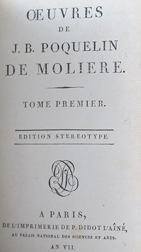 Bild des Verkufers fr Oeuvres de J.B. Poquelin de Moliere zum Verkauf von Antiquariat Mahrenholz