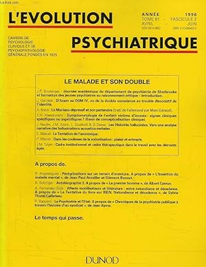 Seller image for L'EVOLUTION PSYCHIATRIQUE, TOME 61, FASC. 2, AVRIL-JUIN 1996 for sale by Le-Livre