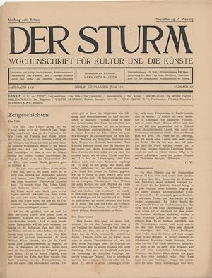 Seller image for Der Sturm. Wochenschrift fr Kultur und die Knste. Jahrgang 1911, Nr. 68, Sonnabend Juli. Herausgegeben von Herwarth Walden. for sale by Antiquariat Weinek