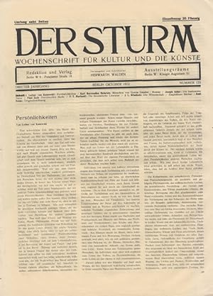 Seller image for Der Sturm. Wochenschrift fr Kultur und die Knste. Dritter Jahrgang, Nr. 133, Oktober 1912. Herausgegeben von Herwarth Walden. for sale by Antiquariat Weinek
