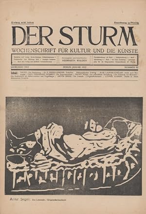 Seller image for Der Sturm. Wochenschrift fr Kultur und die Knste. Jahrgang 1912, Nr. 92, Januar. Herausgegeben von Herwarth Walden. for sale by Antiquariat Weinek