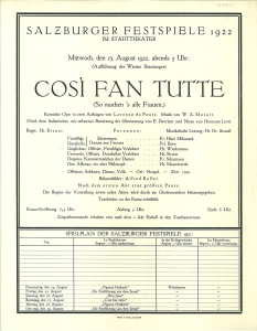 Così Fan Tutte. Komische Oper in zwei Aufzügen von Lorenzo da Ponte. Musik von W. A. Mozart.