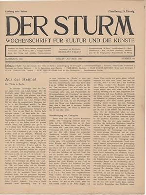 Seller image for Der Sturm. Wochenschrift fr Kultur und die Knste. Jahrgang 1911, Nr. 80, Oktober. Herausgegeben von Herwarth Walden. for sale by Antiquariat Weinek