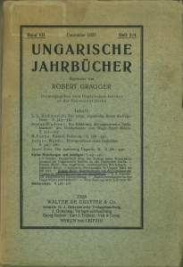 Seller image for Ungarische Jahrbcher. Band VII, Dezember 1927, Heft 3 /4. for sale by Antiquariat Weinek